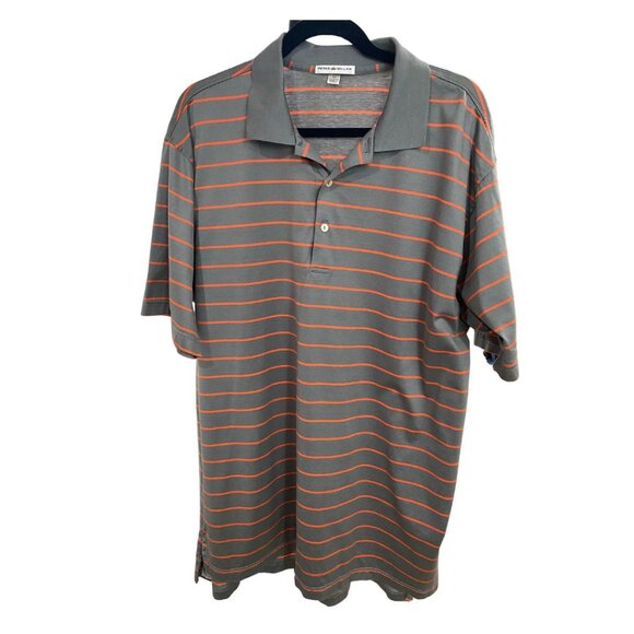 Peter Millar Gray/Orange Striped Short Sleeve Polo Shirt -Sz. XL (EUC) - Picture 1 of 3